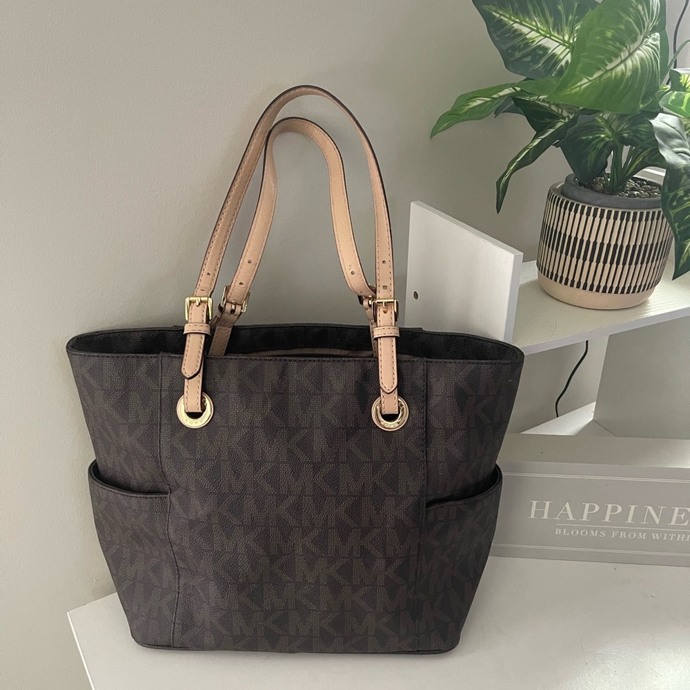 Michael Kors Dark Brown Tote with Tan Handles